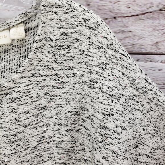 Chico's Black White Knit Textured Mini Fringe Dolman Sleeve Top Size 3 - Picture 15 of 15